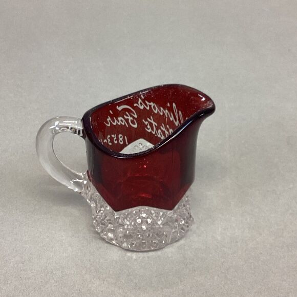 RUBY STAINED GLASS MINIATURE GLASS, TOOTHPICK ILLINOIS STATE FAIR 1853-1952 - Picture 5 of 9